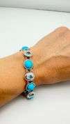 925 Sterling Silver EA Signed Turquoise and Blue Topaz Bracelet