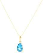 14kt Yellow gold pear shaped blue topaz pendant on chain