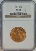 Choice BU 1894 $10 Liberty Gold Piece. NGC MS63