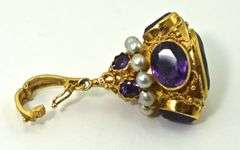 Antique 18K Yellow Gold Fob with Amethysts and Pearls
