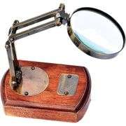 Brass Victorian Magnifying Glass on Wooden Base