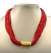 Traditional Nepali red glass beaded necklace