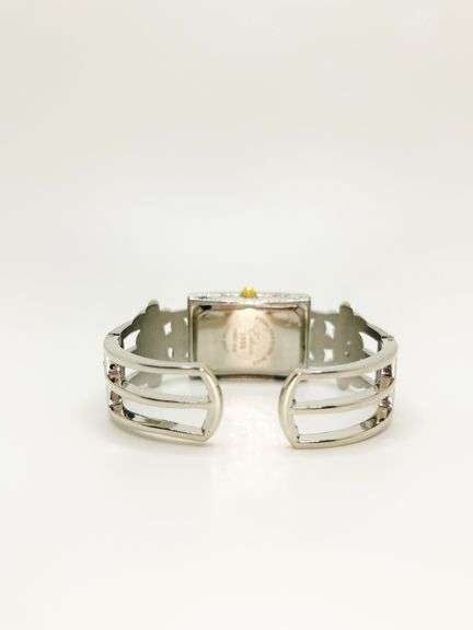 Beautiful Two-Tone Cuff Watch Bracelet with Gemstones