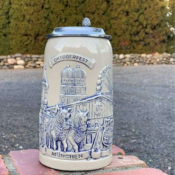 German Oktoberfest Beer Stein with Metal Lid