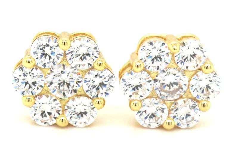 925 Sterling silver flower style cubic zirconia stud earrings