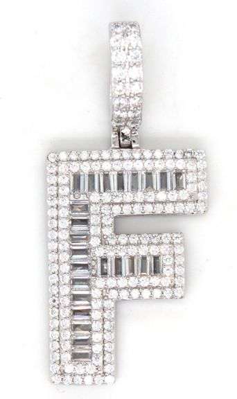 925 Sterling silver Initial F cubic zirconia pendant