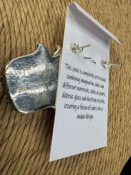 Original Handmade Mosaico Hamsa Earrings & Pendant 925 Sterling Silver Mexico Artistic Jewelry