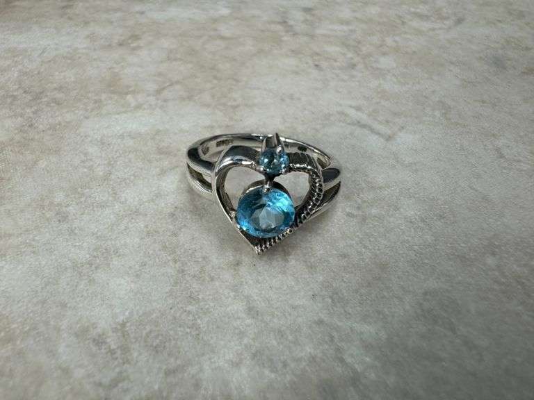 Sterling Silver Natural Gemstone Blue Topaz Ring Size 6