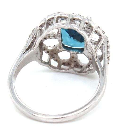 Enchanting Very Rare 2.55CTS London Blue Topaz and 0.41CTW Diamond Ring in 14KT White Gold Over Ster
