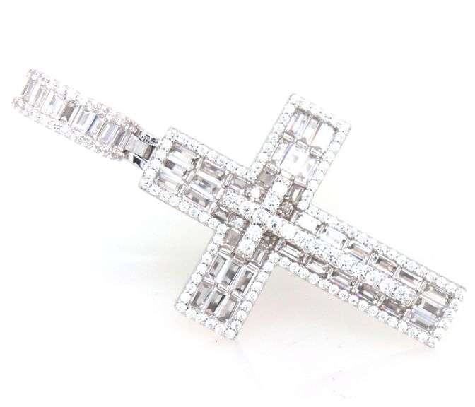 925 Sterling silver cubic zirconia double cross pendant