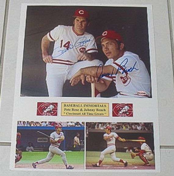 HAND SIGNED PETE ROSE AND JOHNNY BENCH 8X10 MOUNTED IN A 11X14 DISPLAY