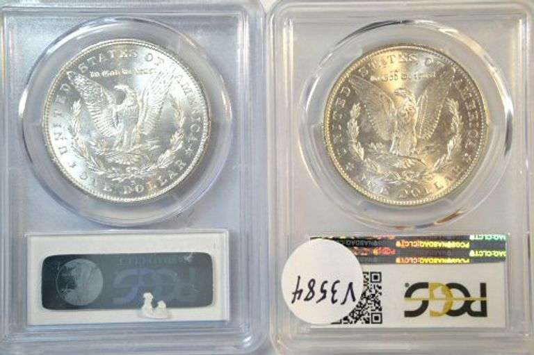 Blazing-white pair of near Gem BU 1880-S & 1881-S Morgans. PCGS MS64