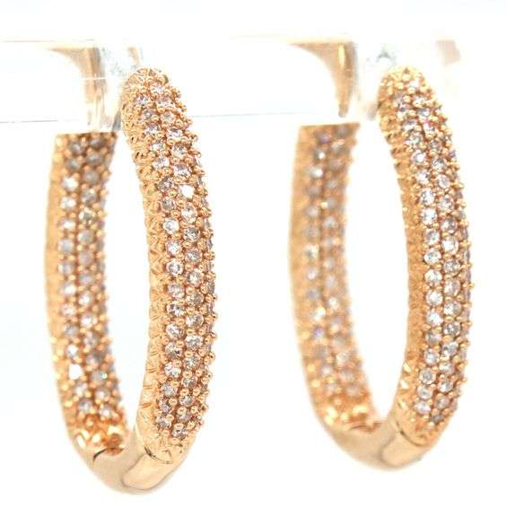 14kt Yellow gold 1ctw single cut pave diamond in/out hoop
