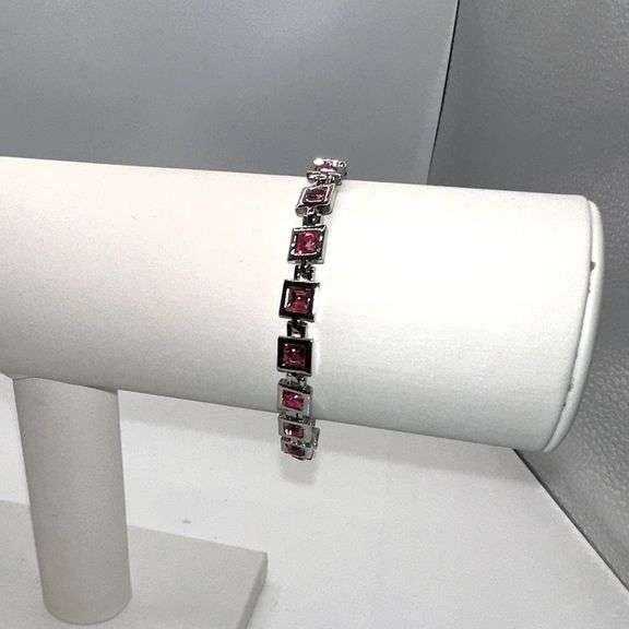18 Kt White Gold Plated Lab Simulated Pink Sapphire Princess Cut Bracelet