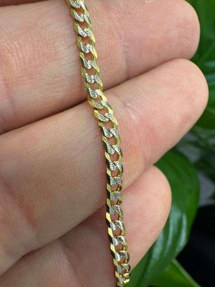 14k Yellow Gold Solid Pave Curb Link Chain 3.2mm Bracelet 8"