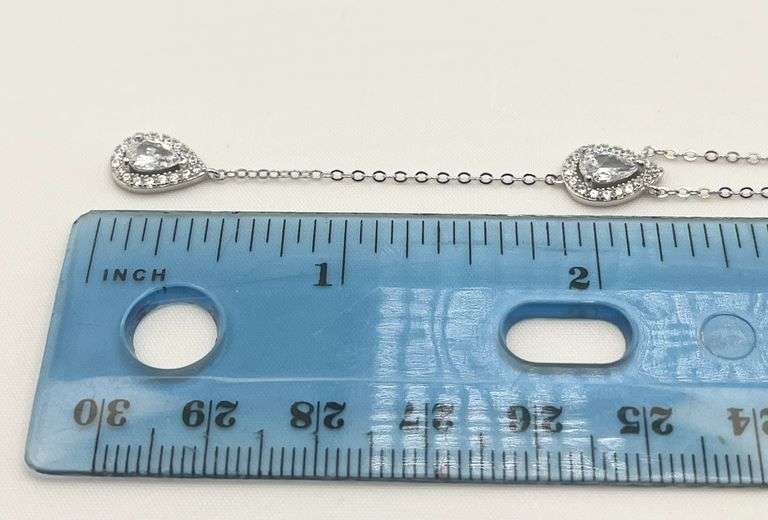 925 Sterling Silver Lariat Pear Shaped CZ Necklace