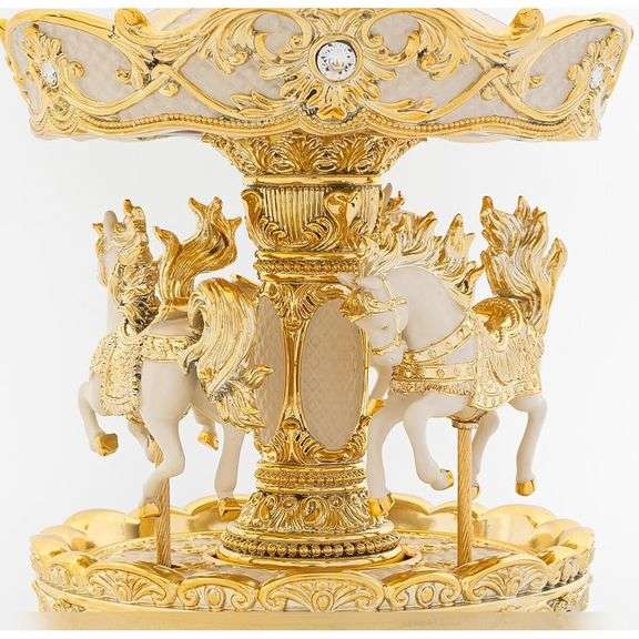 Golden Ivory Carousel Horse Wind-Up Music Box