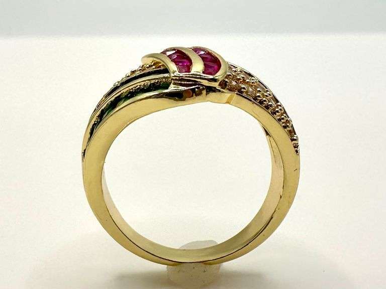 14 Kt Gold Plate 4.75 Ctw Simulated Diamond Ruby Blue Sapphire and Green Emerald Ring