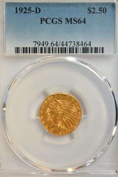 Satiny-fresh near Gem BU 1925-D $2.50 Indian Gold Piece. PCGS MS64