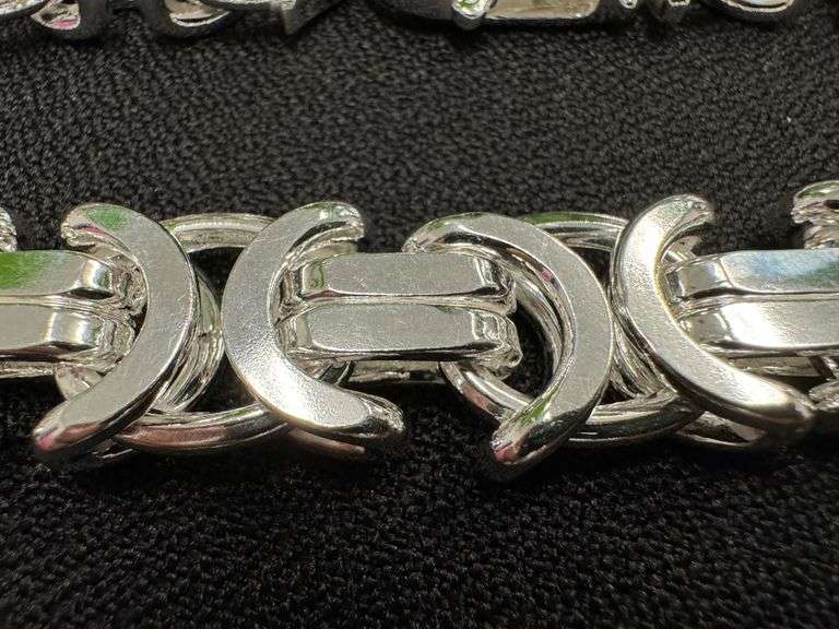 Sterling Silver Byzantine Flat Link Chain 17.5mm 925 Italy Heavy Necklace 24"