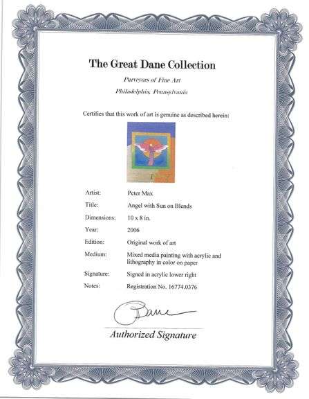 Peter Max Original Mixed Media with Acrylic Signed 'Angel with Sun on Blends'