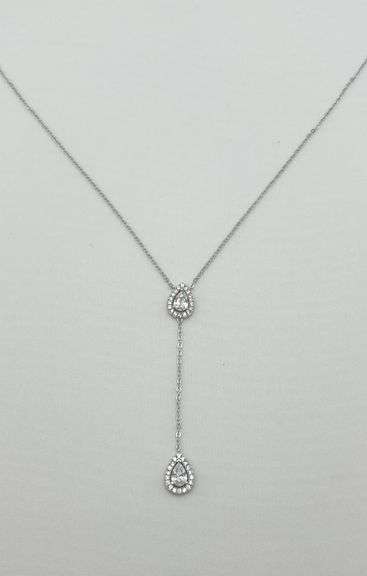 925 Sterling Silver Lariat Pear Shaped CZ Necklace