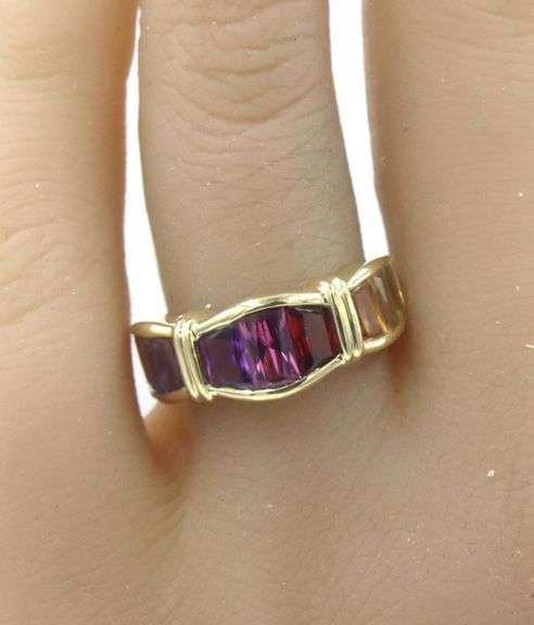 18kt Yellow gold multi color stone wave ring