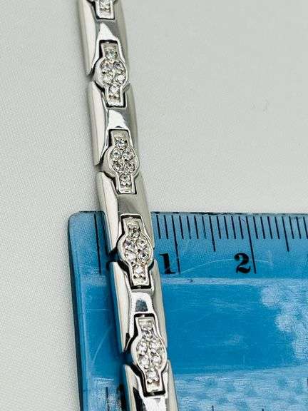 925 Sterling Silver CZ Cross Cluster Link Bracelet