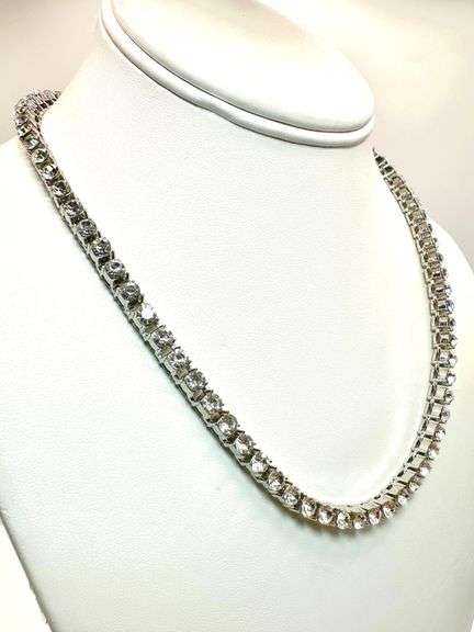 Sparkling 14 Kt White Gold Plated 37.5 Cttw Simulated Diamond Tennis NecklacePlate 18 in 4mm 39.5 tg