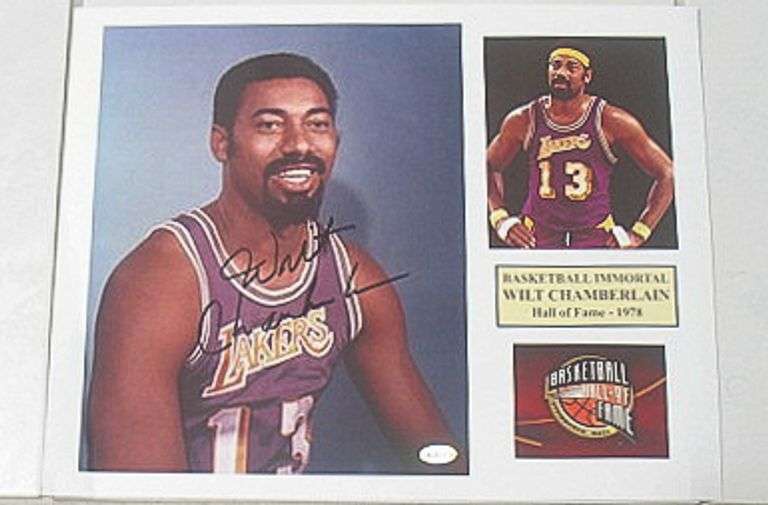 HAND SIGNED WILT CHAMBERLAIN 8X10 MOUNTED IN A 11X14 DISPLAY WITH COA