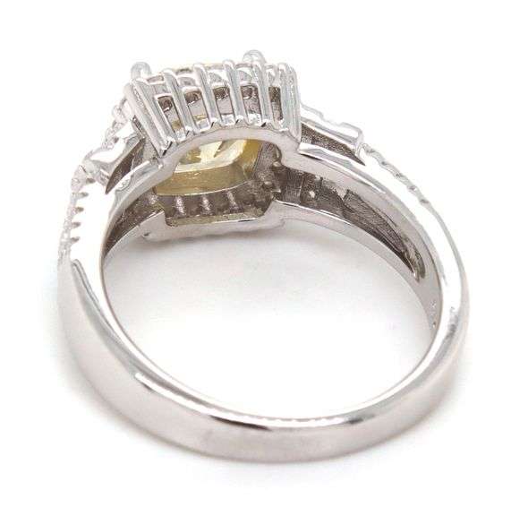 925 Sterling silver yellow cubic zirconia ring with white CZ