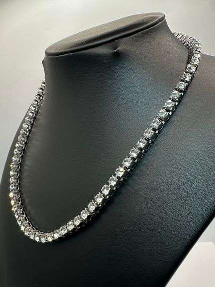 14 Kt. White Gold Plated 37.5 Cttw Simulated Diamond Tennis Necklace