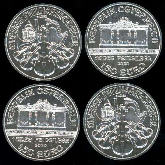 4 Austrian 2020 Philharmonic 1 Troy Ounce Silver Round