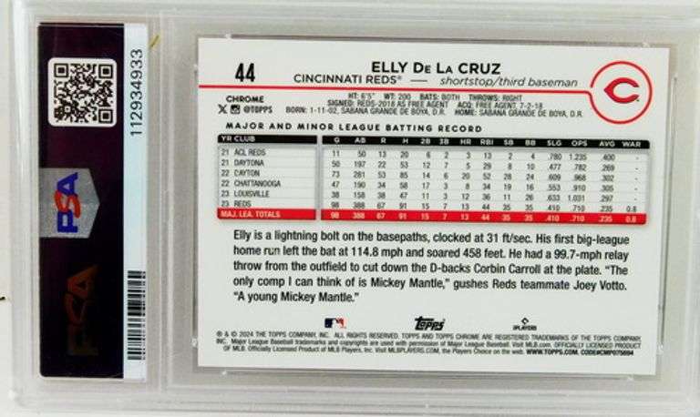 Elly DelaCruz Pink Refractor Baseball Card, Mint 9