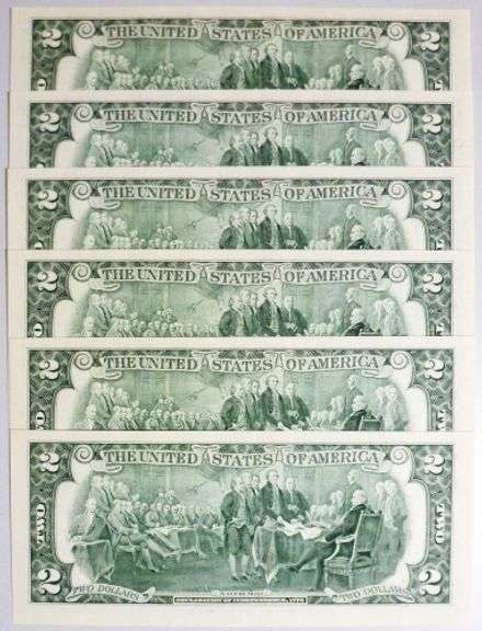(6) Superb Crisp $2 2003 Star Replacement Notes Minneapolis-Consecutive!