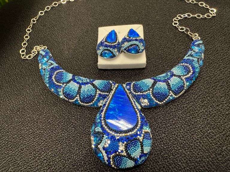 Original Handmade Mosaico Necklace & Earring Set 925 Sterling Silver Mexico Artistic Jewelry
