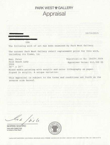 Peter Max Original Mixed Media with Acrylic Signed 'Palm Beach Lady' with Park West Certificate