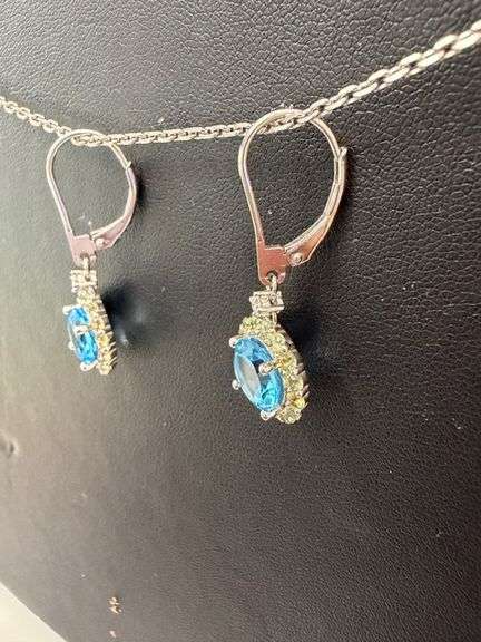 Genuine Blue Topaz & Peridot Halo Earrings in 925 Silver – Brilliant Color Contrast
