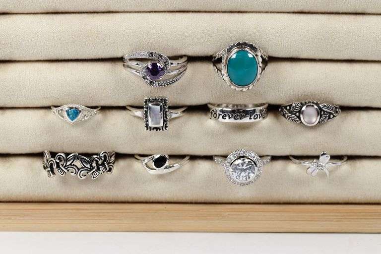 Sterling Silver Curated Ring Assortment Various Sizes & Styles (10 Ring Lot)