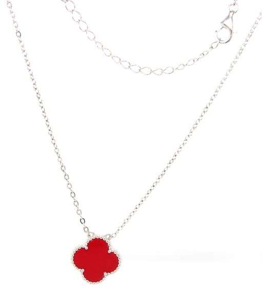 925 Sterling silver coral clover pendant on chain