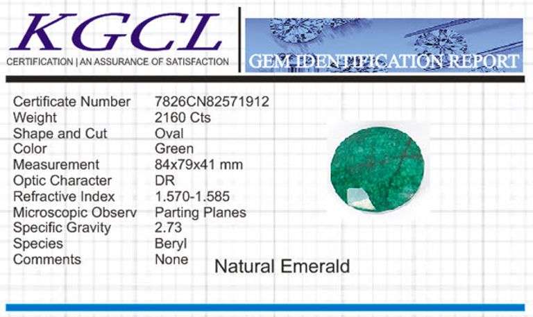 Huge Certified 2160 Ct Museum Size Natural Emerald Solitaire