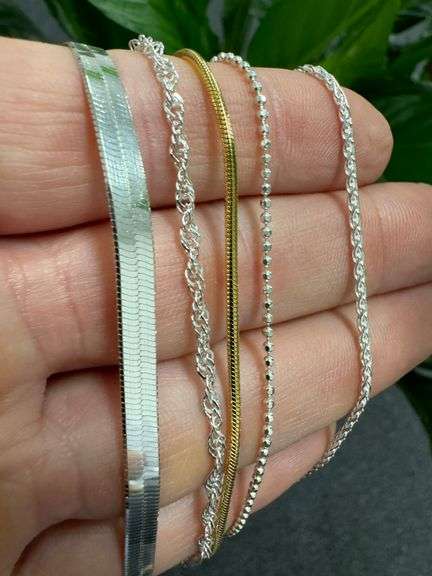 Sterling Silver 925 Italy 5 Chain Layered Set 30" Adjustable, 24", 20", 18", 16"