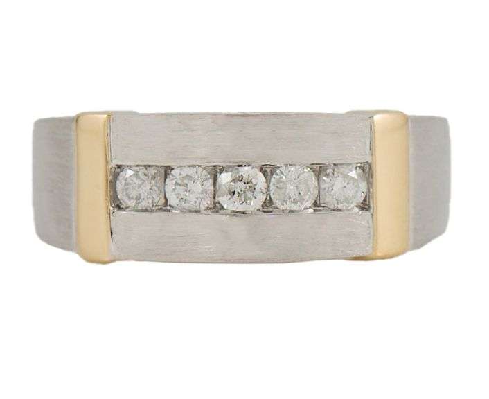 Gents 0.50ctw Diamond Channel Set Two Tone Band Ring in 14K