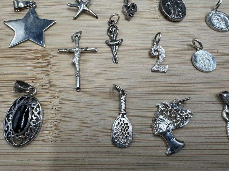 Sterling Silver Pendant Assortment Various Sizes & Styles (20 Pendant Lot)