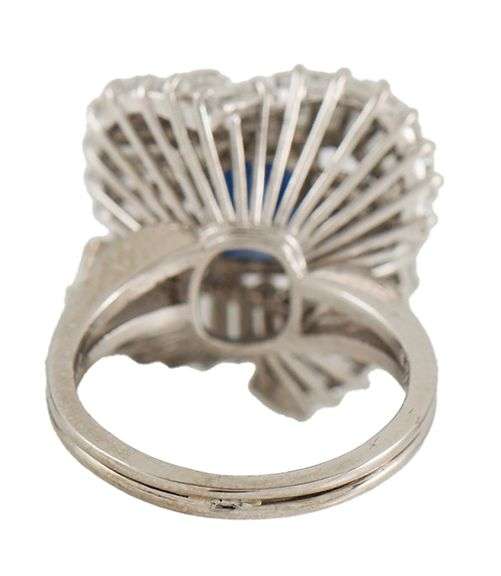 2.21ct Emerald Cut Sapphire and 3.20ctw Baguette Diamond Statement Ring in Platinum