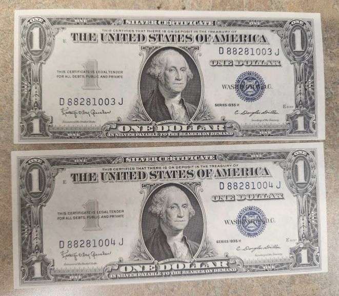6 Lots Of 2 (12 Notes Total) Consecutive Silver Certificates, UNC