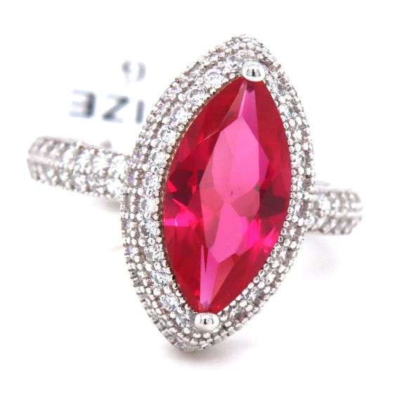 Red marquise and white round cubic zirconia ring