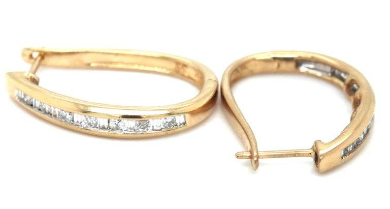 14kt Yellow gold 0.50ctw RBC and Baguette hoop earrings