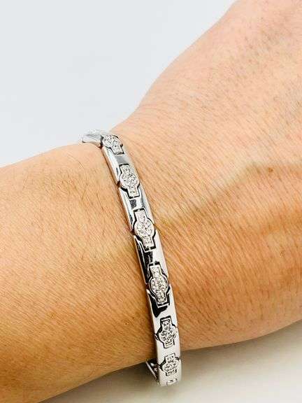 925 Sterling Silver CZ Cross Cluster Link Bracelet