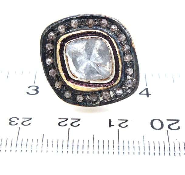 Thick Mine Cut Diamond Earrings with Gold Plated Silver and Diamond Accents